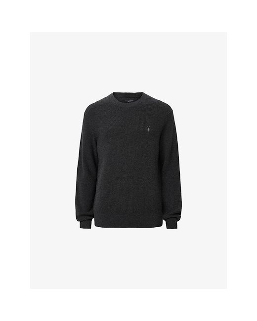 AllSaints Black Aspen Logo-Embroidered Cotton And Wool-Blend Jumper for men