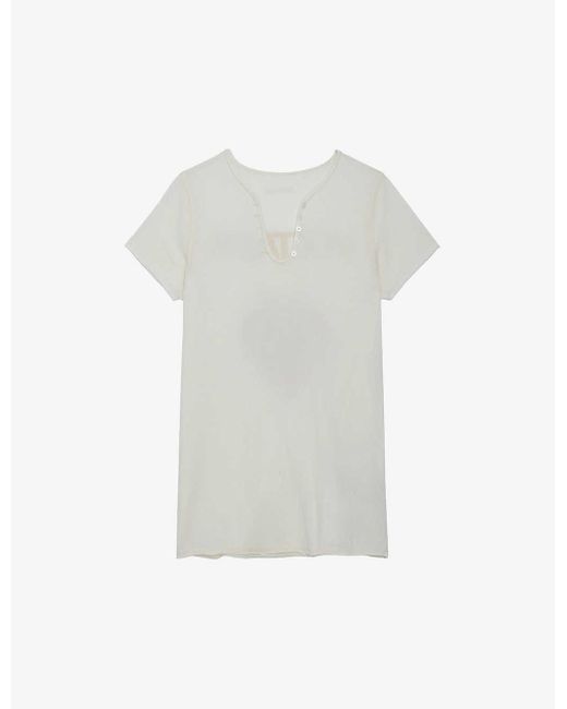 Zadig & Voltaire White Henley Concert And Crush-print Cotton-jersey T-shirt