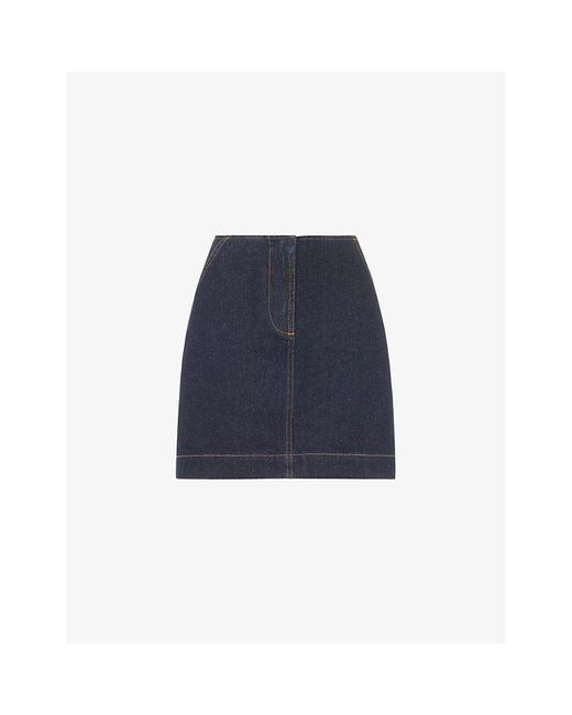 Whistles Blue Contrast-stitch High-rise Denim Mini Skirt