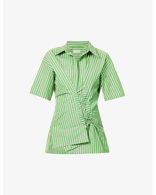 Dries Van Noten Green Cinched-waist Striped Cotton-poplin Shirt