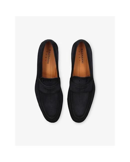 Magnanni Shoes Black Diezma Suede Penny Loafers for men