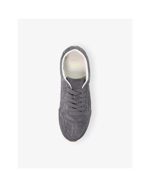 Dune Blue Grid-Pattern Suede Trainers