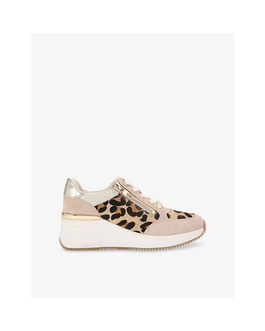 Carvela Kurt Geiger Natural Skyline Leopard-Print Leather Low-Top Wedge Trainers