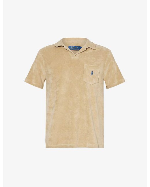 Polo Ralph Lauren Natural Brand-embroidered Terry-texture Cotton-blend Polo Shirt for men