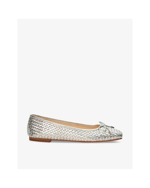 Dune Metallic Heights Bow-embellished Woven-texture Leather Flats