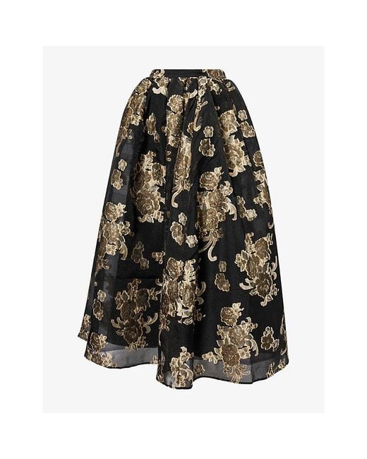 Huishan Zhang Black Miriam Floral Woven Maxi Skirt