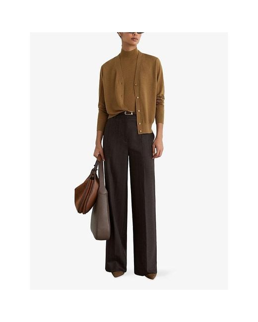 Reiss Brown Simi V-Neck Wool Cardigan