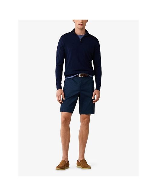 Hackett Blue Half-Zip Regular-Fit Merino-Wool Jumper for men