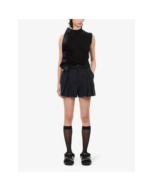 Sacai Black Contrast-panel Slim-fit Knitted Top