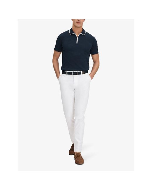 Reiss Blue Cannes Slim-fit Zip-neck Cotton Polo for men