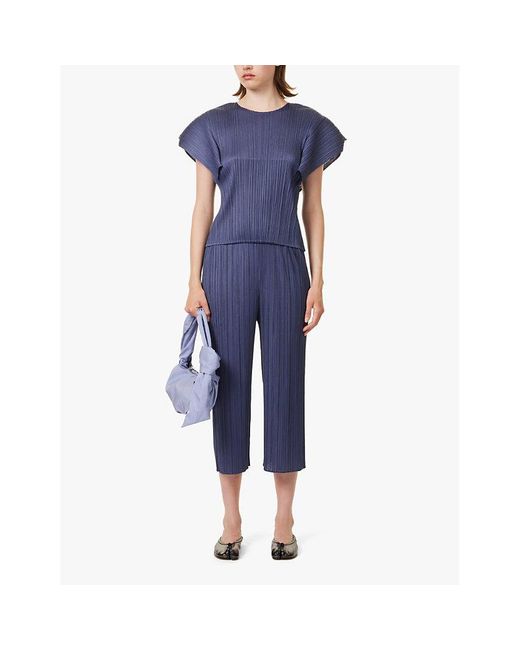 Pleats Please Issey Miyake Round-Neck Cap-Sleeves Knitted