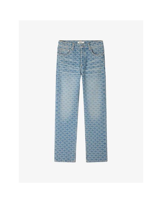 Sandro Blue Square-Pattern Straight-Leg Denim Jeans for men