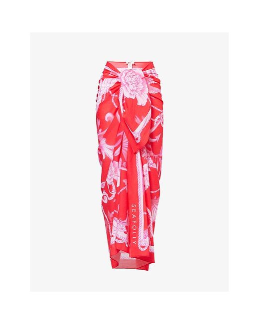 Seafolly Red Ahoy Graphic-print Cotton Sarong
