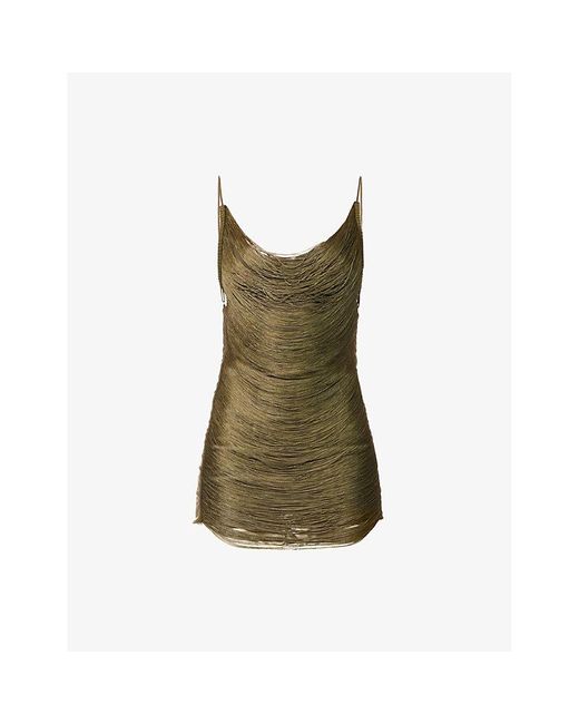 Jaded London Green Fringed Shoulder-Straps Woven Mini Dress
