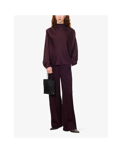 Vince Purple Drawstring Wide-Leg Satin Trousers