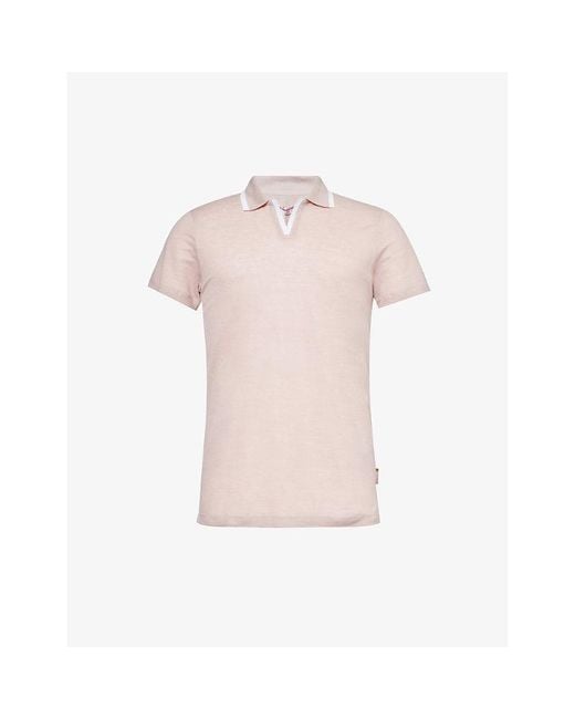 Orlebar Brown Pink Felix Split-hem Linen Polo Shirt for men