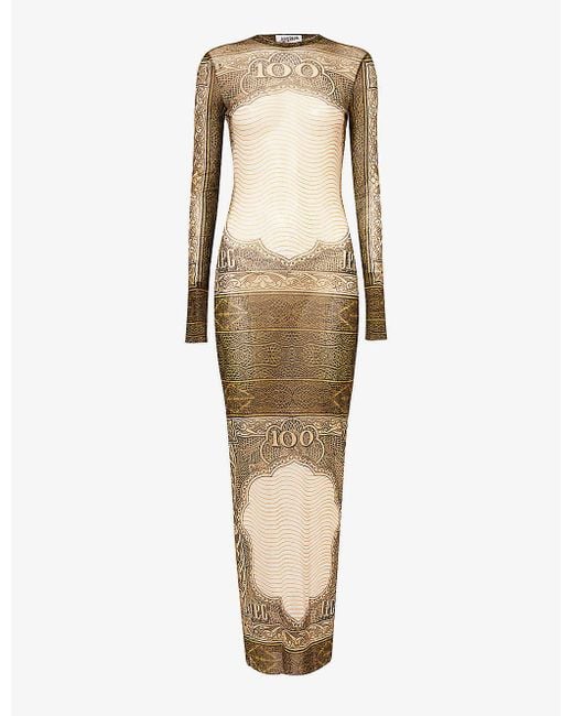 Jean Paul Gaultier Natural Cartouche Abstract-pattern Sheer Mesh Maxi Dress