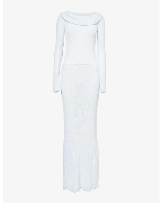 AYA MUSE White Karia Straight-neck Knitted Maxi Dress