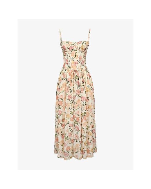 House Of Cb Metallic Rona Floral-Print Stretch-Cotton Midi Dress Xs (A-C Cup)