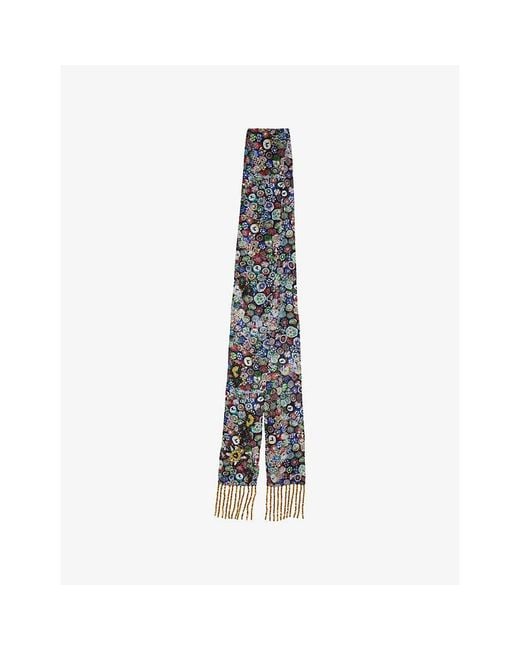Dries Van Noten Blue Fani Embellished Woven Scarf