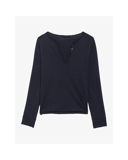 Zadig & Voltaire Blue Tuni Long-Sleeved Cotton-Jersey T-Shirt