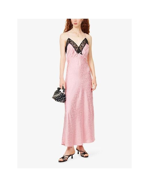 Rixo Pink Alberta Lace-Trim Cami Satin Midi Dress