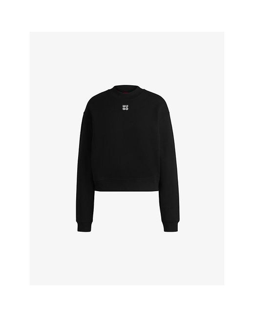 HUGO Black Brand-Embroidered Relaxed-Fit Cotton-Jersey Sweatshirt