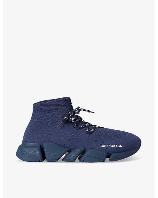 Balenciaga Blue Speed 2.0 Lace-up Stretch-knit Low-top Trainers for men