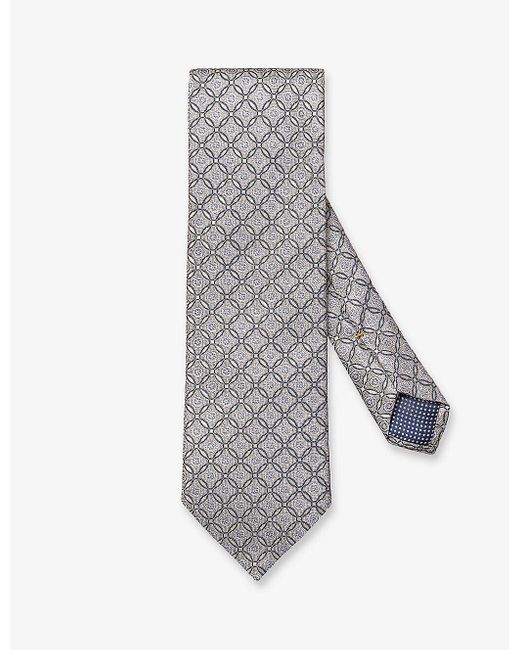 Eton of Sweden Gray Medallion Graphic-pattern Silk Tie for men