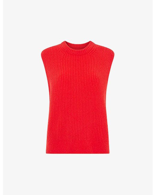 Whistles Red Textu Ribbed Stretch-wool Vest