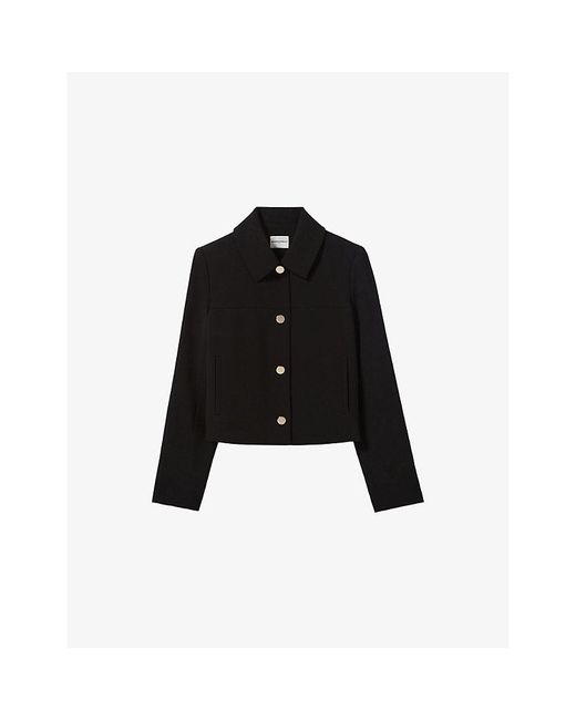 Claudie Pierlot Black Shirt-Collar Boxy-Fit Woven Jacket