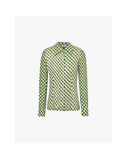 Dries Van Noten Green Sequin-embellished Checked Woven Shirt