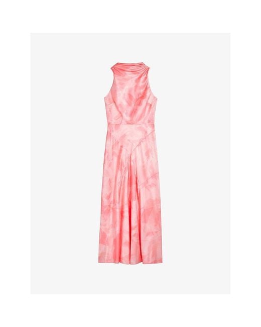 Ted Baker Pink Lilymay Floral-print Satin Midi Dress