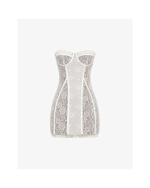 Mistress Rocks White Sweetheart-Neck Strapless Stretch-Lace Mini Dress