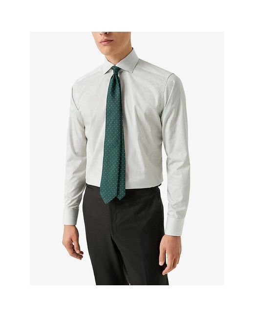 Eton of Sweden Gray Striped Slim-Fit Cotton-Twill Shirt for men