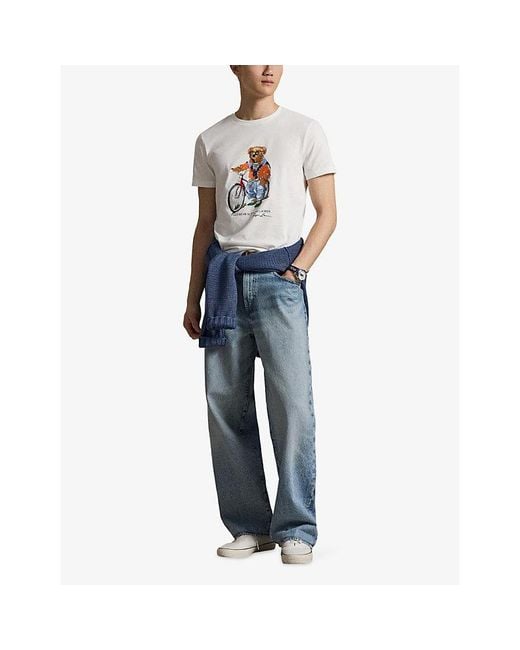Polo Ralph Lauren White Bike Polo Bear Printed Cotton T-Shirt for men