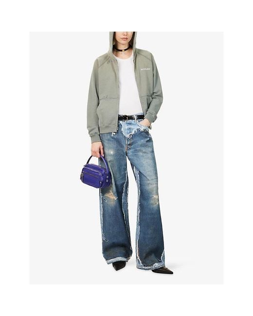 Acne Gray Mended Zip-Through Cotton-Jersey Hoody
