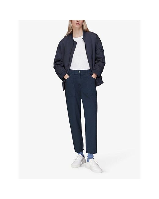Whistles Blue Tessa Cropped Mid-Rise Cotton Trousers