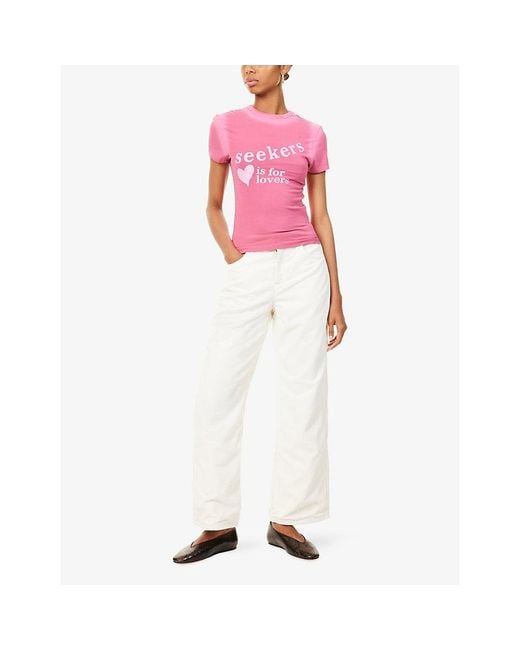 Sisters & Seekers White Bethel Straight-Leg Cotton-Corduroy Trousers