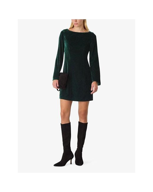 Whistles Black Square-Neck Flare-Sleeve Velvet Mini Dress