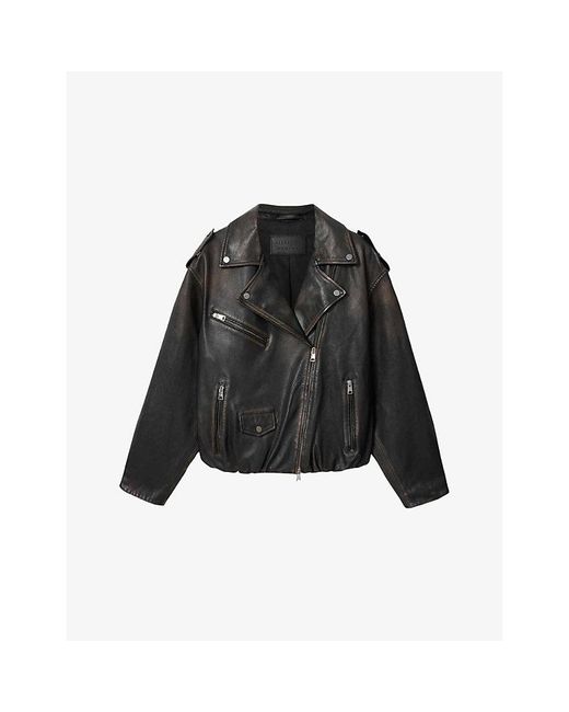 AllSaints Black Samina Regular-Fit Leather Biker Jacket