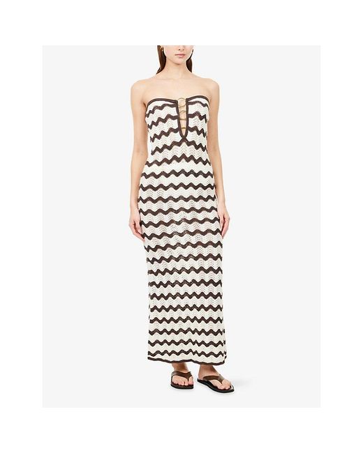 4th & Reckless White Charley Wave Cotton-Blend Knit Midi Dress