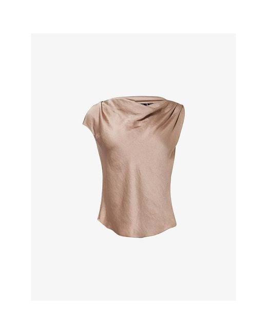Theory Brown Cowl-Neck Woven Top