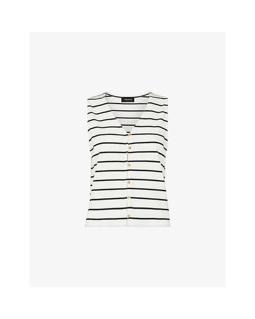Whistles White Stripe-Print Button-Front Stretch-Cotton Tank Top