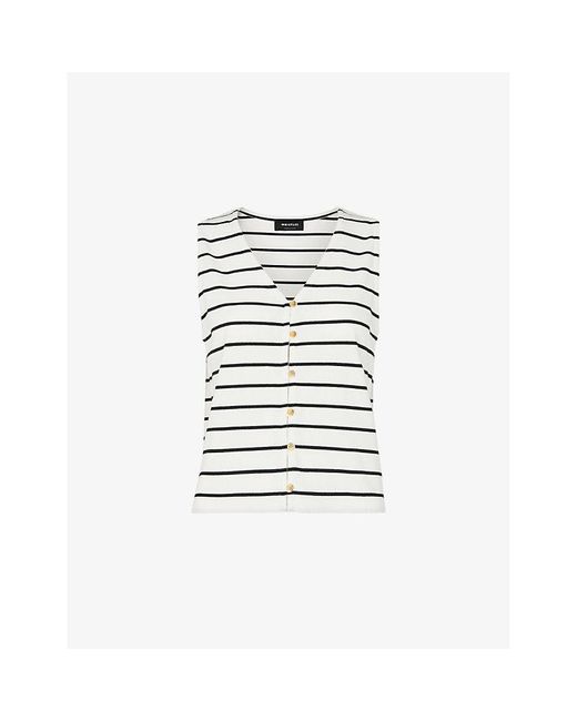 Whistles White Stripe-Print Button-Front Stretch-Cotton Tank Top