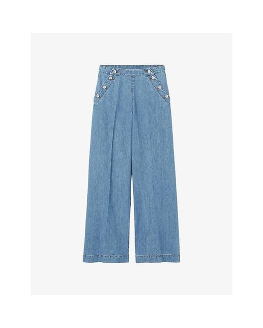 Claudie Pierlot Blue Button-Up Wide-Leg Denim Jeans