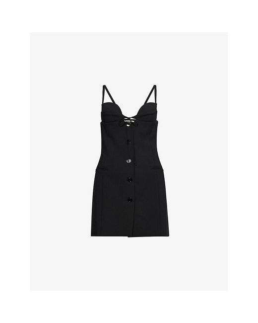 Nensi Dojaka Black Button-down Cut-out Crepe Mini Dress