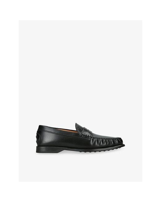 Tod's Black Arricciato Leather Loafers for men