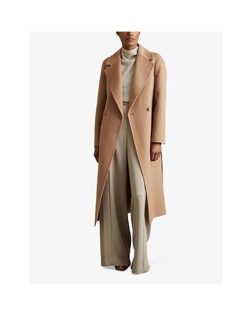 Reiss Brown Lucia Double-Breasted Regular-Fit Wool-Blend Coat