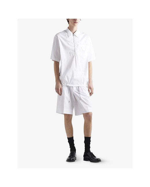 Prada White Short-sleeved Collared Oversized-fit Stretch-cotton Shirt for men